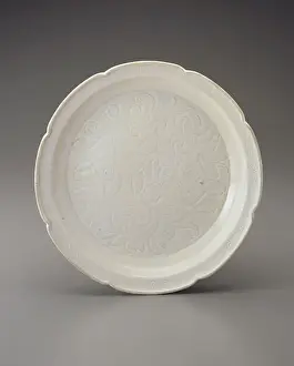 Dish with foliate rim and carved decoration, Hebei Province (ceramic) Dish with foliate rim and carved decoration, Hebei Province (ceramic)