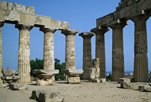 Doric columns of the Temple E or Temple of Hera, Acropolis of Selinunte, Sicily, Italy, Magna Graecia civilization, 5th-3rd century BC