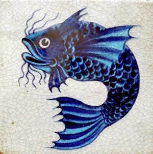 Underglaze Prints: Earthernware tile with fish pattern