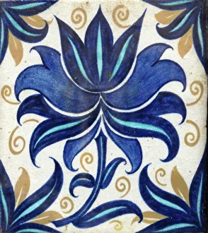 Underglaze Prints: Earthernware tile with lotus pattern