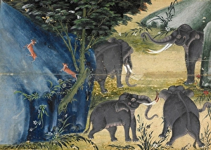Tusks Prints: Elephants by a river