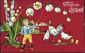 Ostern Kleeblatter Prints: Embossing Congratulations Easter, Lily of the Valley, Hen, Chick