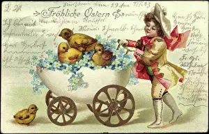 Kuken Prints: Embossing congratulations Easter, chick, egg stroller