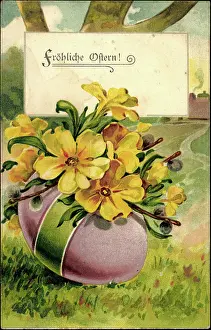 Prage Ak Gluckwunsch Ostern Prints: Embossing congratulations Easter, Easter egg, flowers, willow