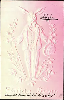 Prage Ak Gluckwunsch Ostern Prints: Embossing congratulations Easter, rabbit between lily of the valley