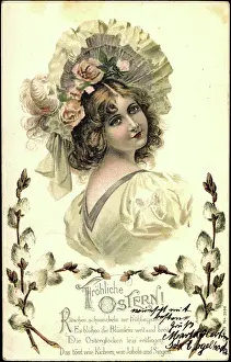 1904 Prints: Embossing congratulations Easter, noble lady, willow bib