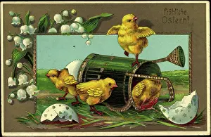 Gladelig Paske Prints: Embossing Congratulations Easter, Chick with Watering Can