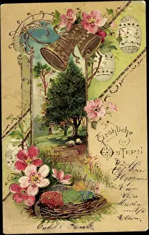 Daffodils Prints: Embossing Happy Easter, bells, Easter eggs, lambs