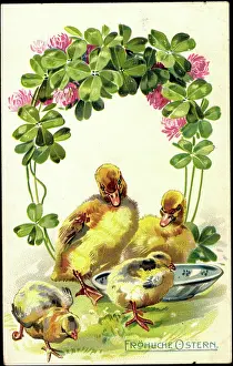 Daffodils Prints: Embossing Happy Easter, Chicks, Clover leaves, Bowl