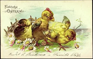 God Paske Prints: Embossing Happy Easter, Three Chicks, Daisy