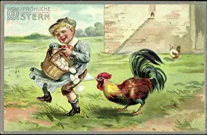 Marked Mint Prints: Embossing Litho Congratulations Easter, A Rooster Tweaks Child