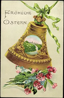 Prage Prints: Embossing Litho Congratulations Easter, Bell, Primrose Bouquet