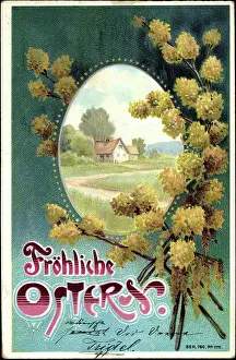 God Paske Prints: Embossing Litho Congratulations Easter, Willow Bib, House