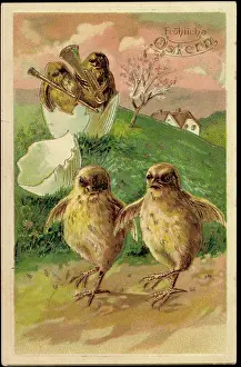 Ostern Kleeblatter Prints: Embossing Merry Easter, Chick, Hatch, Wind Instruments