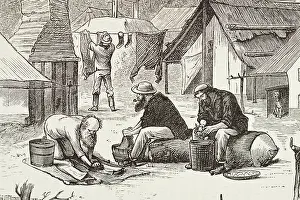 Imperialism Prints: England (C19th). Colonization (1880). The life of the gold diggers in Australia