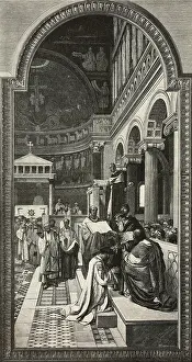 Episcopal Consecration of St Augustine, fresco by Cesare Maccari, Church of Our Lady of Consolation, Genoa, Italy, engraving by F Cantagalli, from L'Illustrazione Italiana, Year XX, No 11, March 12, 1893