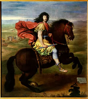 Equestrian portrait of Louis XIV (aged 37). The King of France Louis XV