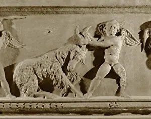 Vineyard Prints: Erotes playing with a ram