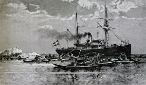 Enthusiasm Prints: Eskimos hosting ship Sofia, engraving from account of expedition by Adolf Erik Nordenskiold (1832-1901) Greenland