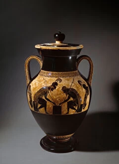 Etruscan Art: Attic amphora with black figures depicting Achilles and Ajax