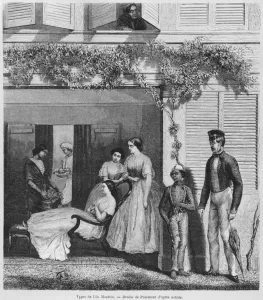European people and inhabitants of Mauritius, c.1857 (b/w engraving) European people and inhabitants of Mauritius, c.1857 (b/w engraving)