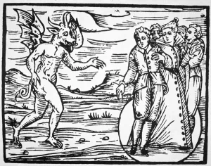 The Evocation of the Devil, copy of an illustration from Compendium Maleticarum' The Evocation of the Devil, copy of an illustration from Compendium Maleticarum'