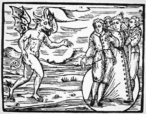 Satanism Prints: The Evocation of the Devil, copy of an illustration from Compendium Maleticarum