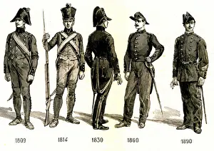 Engineer Captain Prints: Evolution of the Ecole Polytechnique uniform between 1809 and 1890, 1890 (engraving)