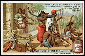 Hebrew Prints: Evolution of musical instruments: Musical instruments among ancient Egyptians and Hebrews - Liebig chromolithography