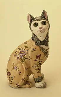 Tin Glazed Prints: Figure of a cat (tin-glazed earthenware)