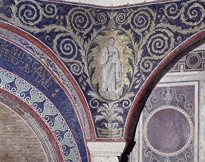 15th Century Medieval Architecture Prints: Figure of Saint and geometric patterns