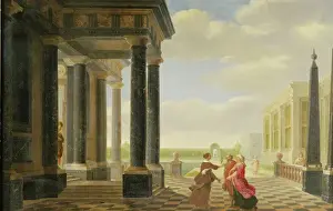 Framed Print : Figures in Conversation in a Classical Setting