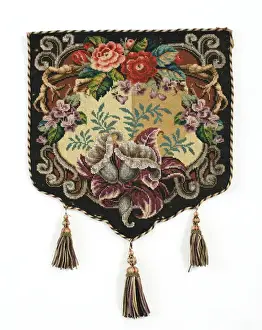 Multicolour Prints: Fire screen panel, c. 1850 (Berlin woolwork canvas panel with beadwork and silk backing)