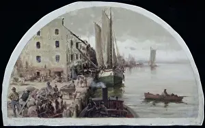 Staple Prints: The First Grain Elevator in Chicago, 1838, 1900 (oil on canvas)