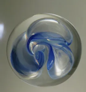 Sphere Prints: Flame paperweight blue version, in glass, made by La Murrina, Murano, Italy, 20th century