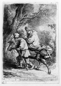 Prints of XJF416572 The Flight into Egypt, 1633 (etching) by Rembrandt Harmensz. van Rijn (1606-69); Private Collection; Dutch, out of copyright R Prints: The Flight into Egypt, 1633 (etching)