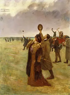 Wright Prints: Flight of the Wright Biplane; Envole d un Biplan Type Wright, (oil on board)
