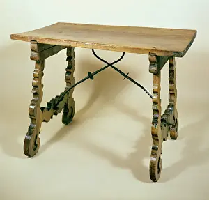 Prints of CNC7671 Folding table (walnut) by Spanish School, (17th century); Talavera Antiques, London, UK; Spanish, out of copyright Images Dated 2007 September: Folding table (walnut)