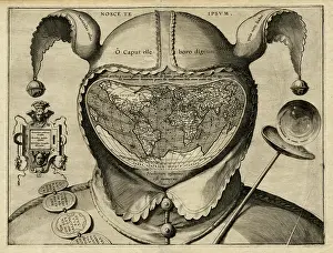 Jester Prints: Fool's Head World Map, c.1587-c.1595 (copper engraving)