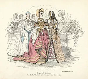 French womens costumes of the Renaissance, 16th century. 1850 (engraving)