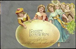 1911 Prints: Glitter Embossing Congratulations Easter, Children, Giant Egg