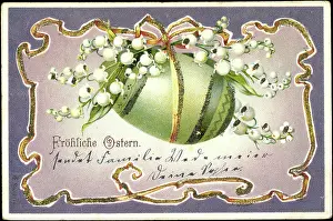 Easter Postcards Easter Eggs Prints: Glitter Happy Easter, Easter Egg, Bell Flowers, Bow
