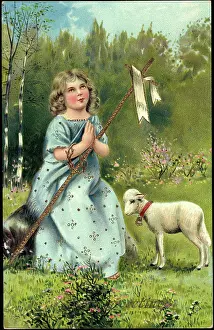 Crook Prints: Glitzer Easter Greetings, Lamb, Girl praying, crook