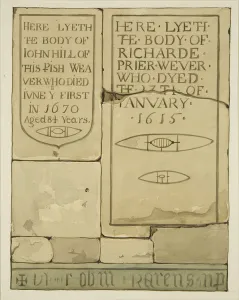 Two gravestones in the Weavers Chapel in Temple Church (w/c on paper) Two gravestones in the Weavers Chapel in Temple Church (w/c on paper)