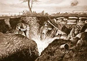 Deeds Of Valour Prints: A grenade exploding which Temporary Lieutenant Knox was about to pick up