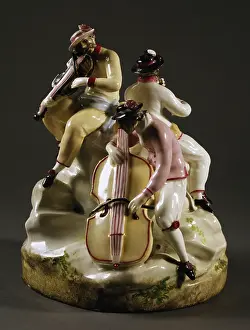 Cello Prints: Group of masked figures playing instruments