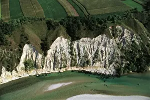 Riverside Prints: High angle view of cliffs at a riverside
