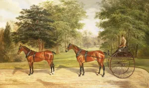 Two horses, harnessed in tandem, pulling a carriage, 1883 (oil on canvas) Two horses, harnessed in tandem, pulling a carriage, 1883 (oil on canvas)