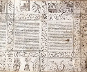 Sephardic Prints: Illuminated manuscript in Sephardic script, showing scenes of Dutch life