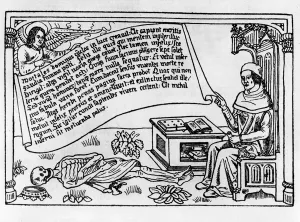 Illustration for the Danse Macabre, published Paris, 1485 (woodcut) (b/w photo) Illustration for the Danse Macabre, published Paris, 1485 (woodcut) (b/w photo)